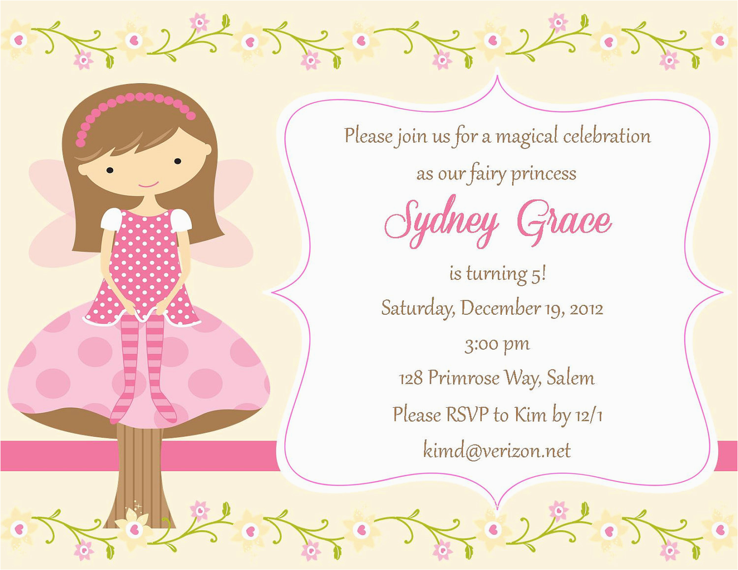 fairy birthday invitation digital file