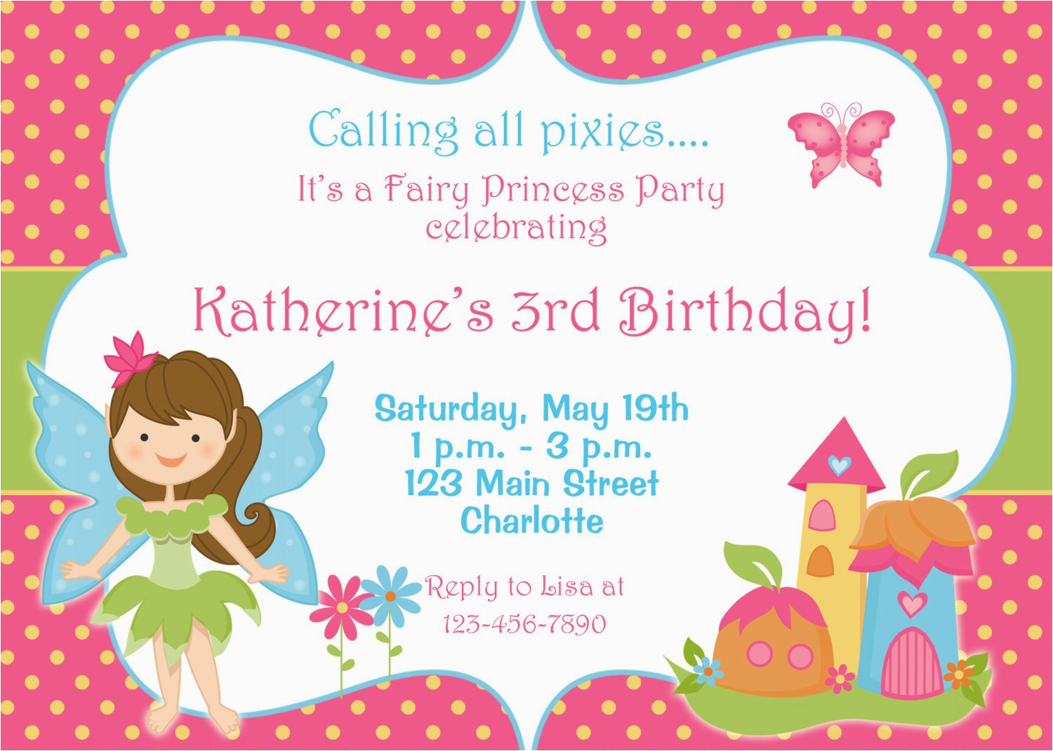 fairy princess party birthday invitation