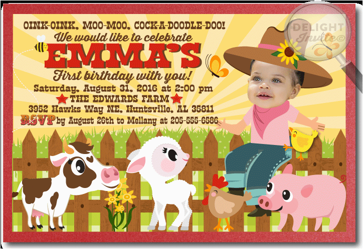 barnyard farm animal birthday invitation p 2181