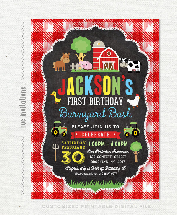 farm first birthday invitation for boys