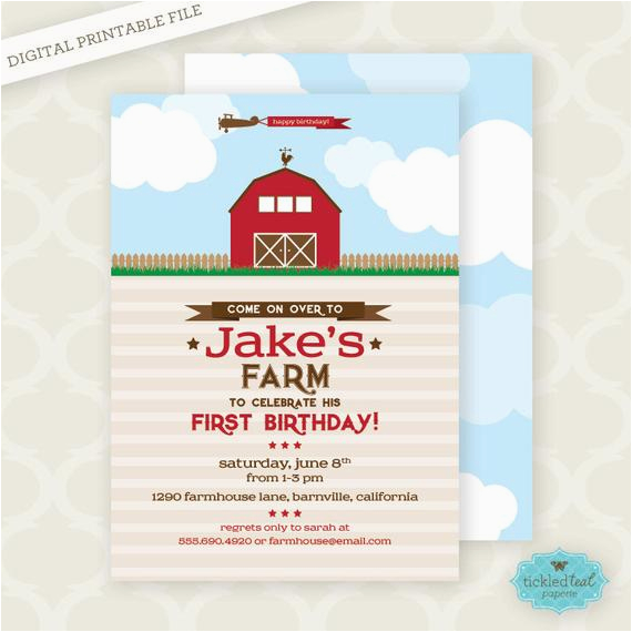 printable invitation farm first birthday