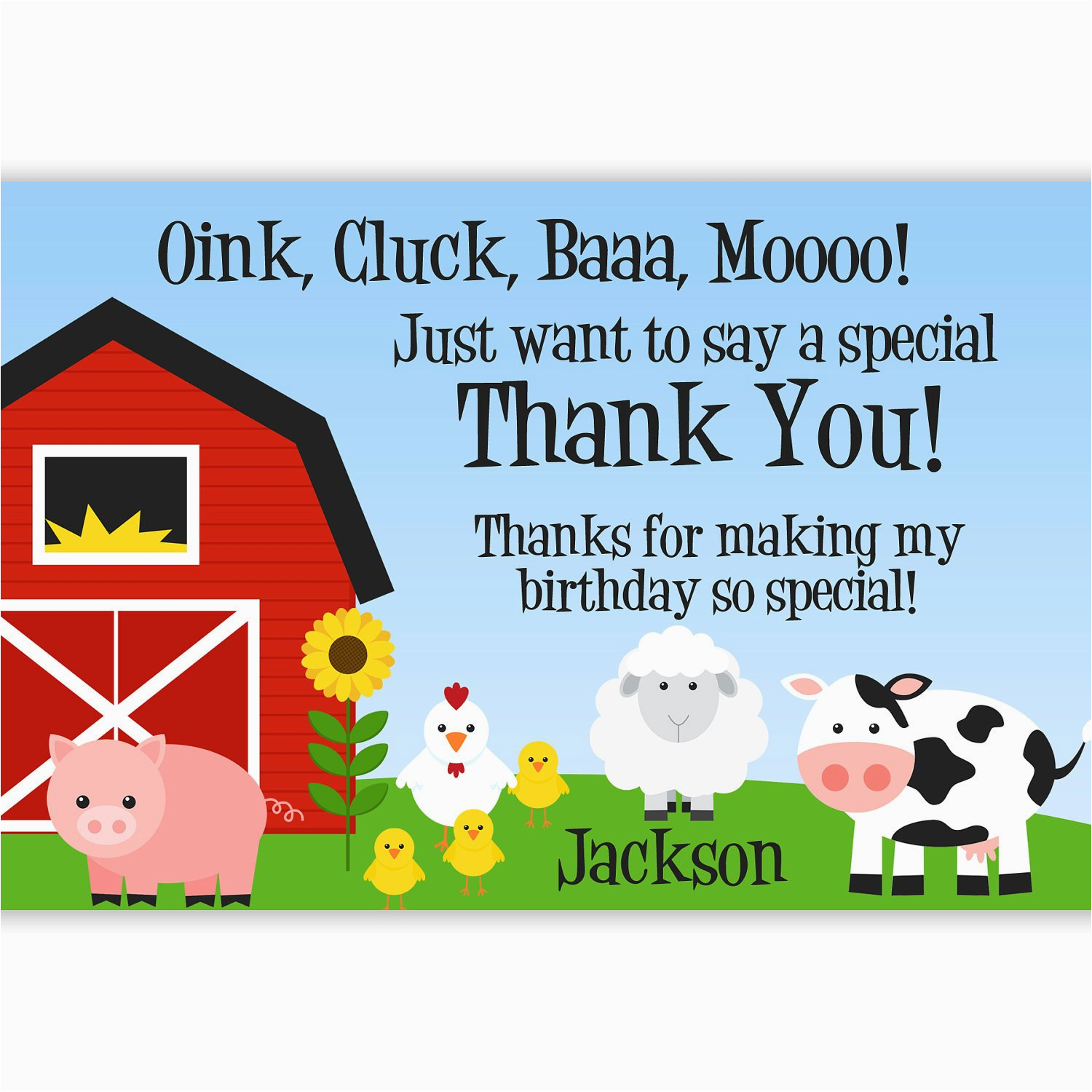 farm thank you card barn animals pig