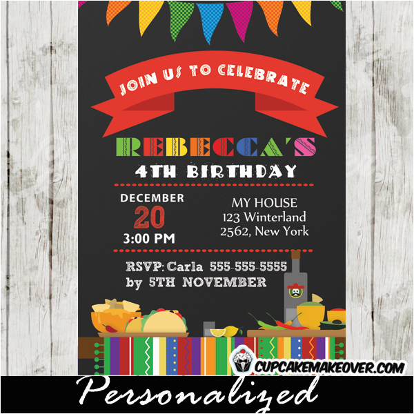 Fiesta themed Birthday Invitations Mexican Fiesta Birthday Party Invitation Personalized