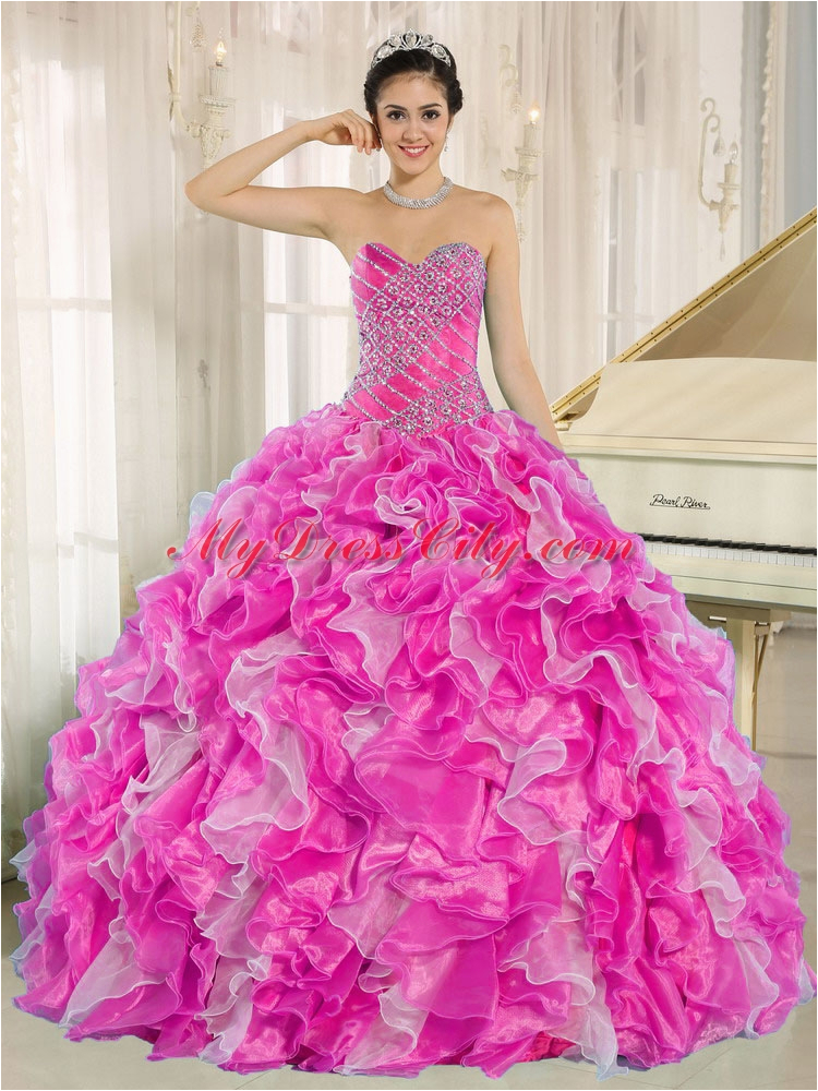 Fifteen Birthday Dresses Hot Pink Beaded and Ruffles Elegant ...