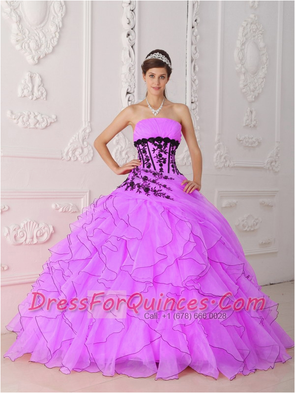 sweet hot pink strapless appliques and ruffles 15th