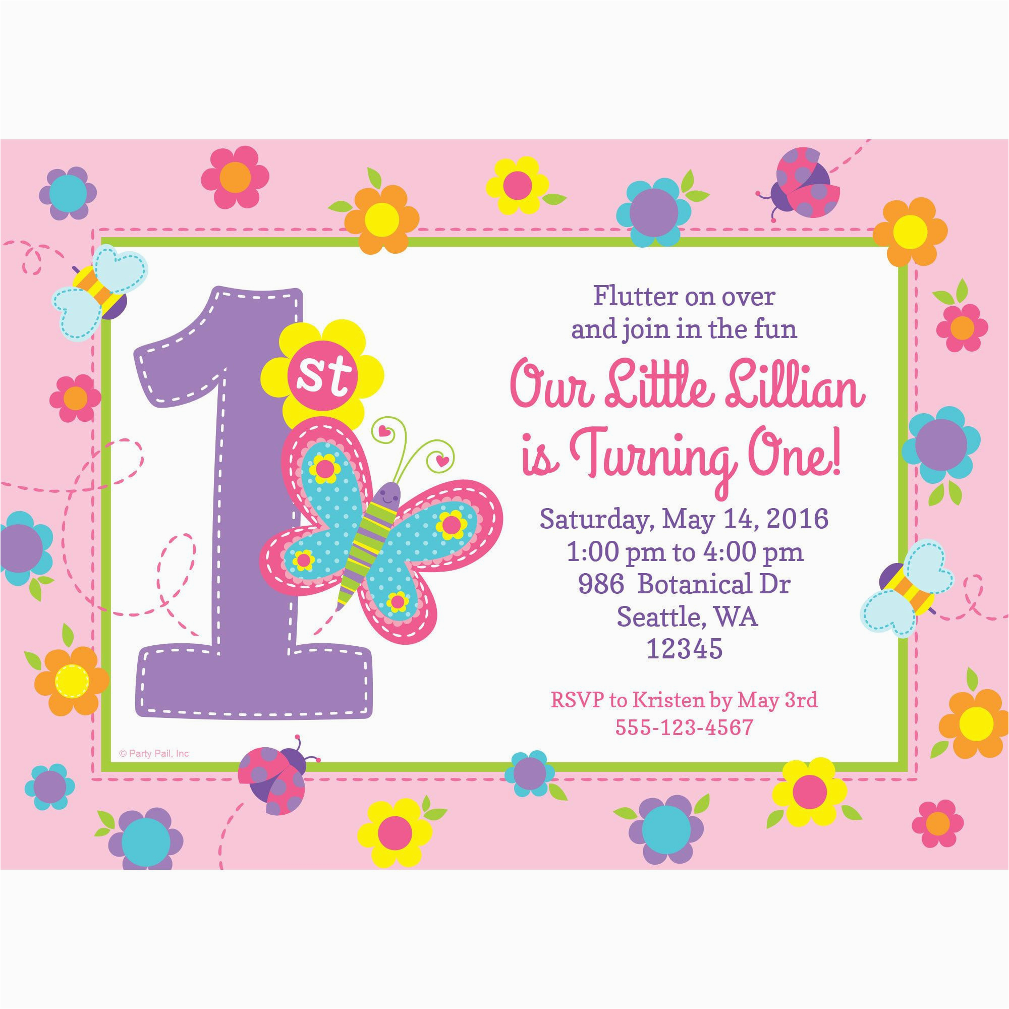 butterfly 1st birthday personalized invitation each