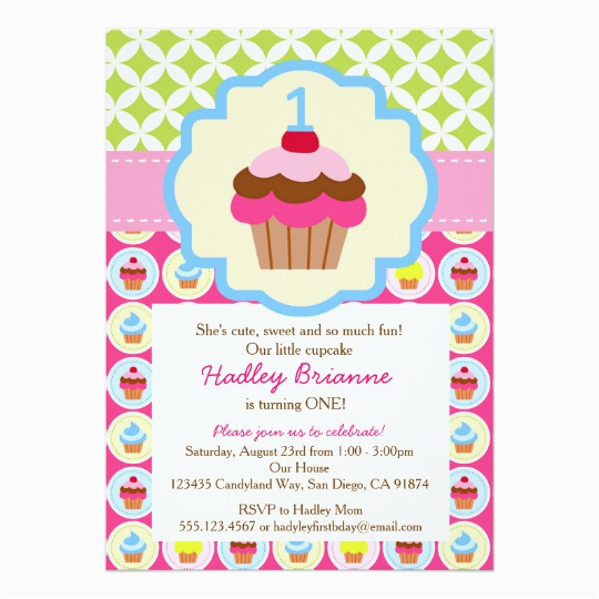 bright cupcake 1st birthday party invitation 161049562733320434