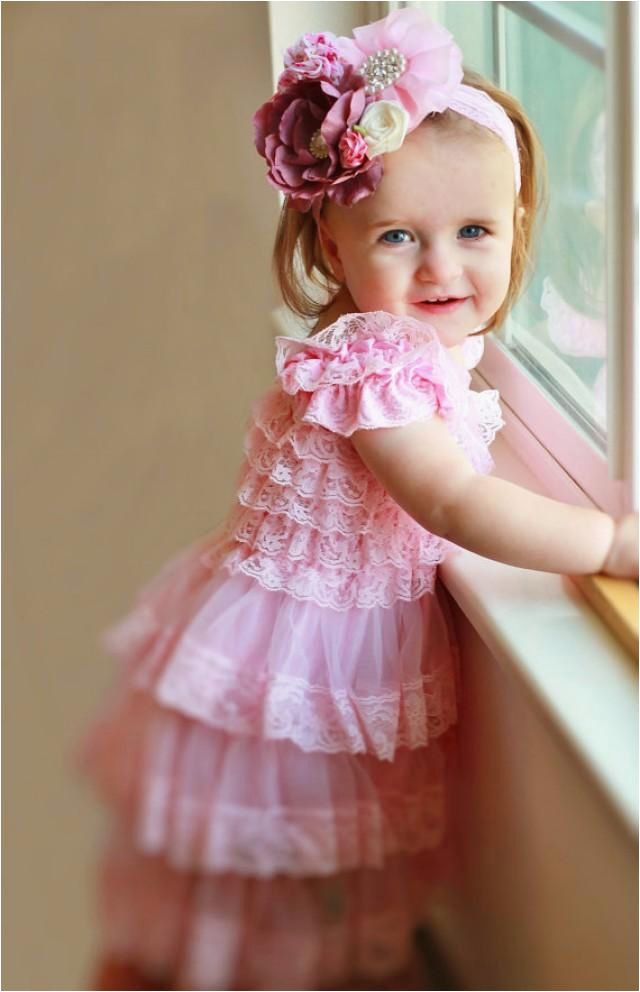 pink lace dress headband set toddler dress baby dress