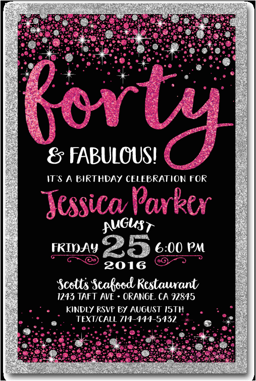 pink black forty and fabulous 40th birthday invitations p 4658