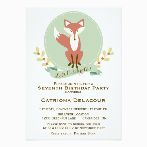 fox portrait floral kids birthday party invitation 161012919567186173