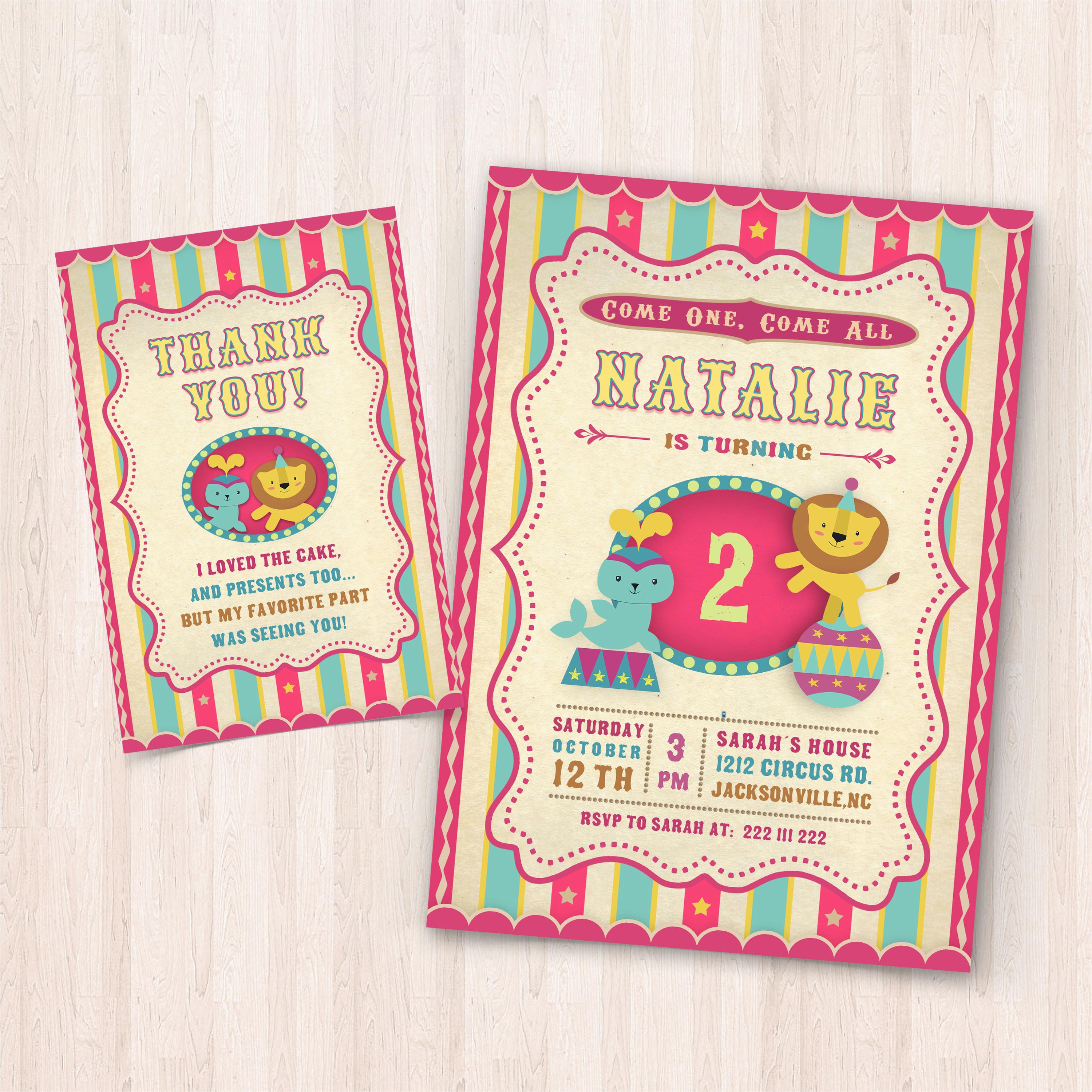 printable circus birthday invitations free thank you cards to print at home