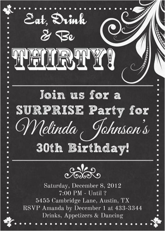 chalkboard look adult birthday party invitation