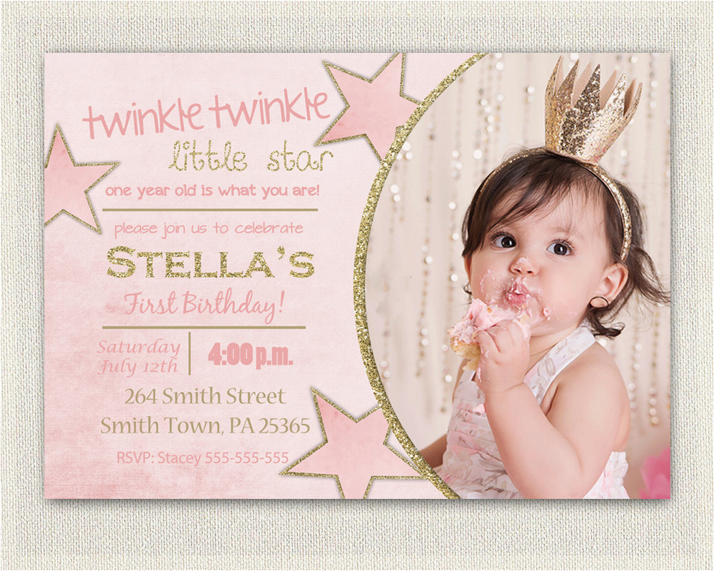 first birthday invitation gold and pink