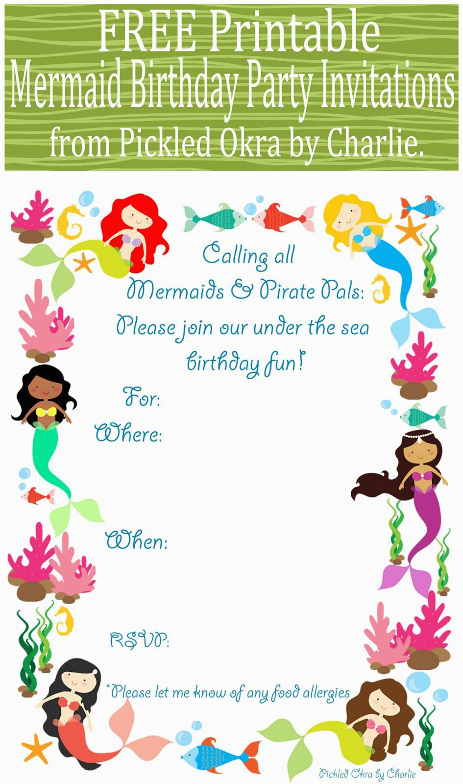 mermaid birthday invitations free printable