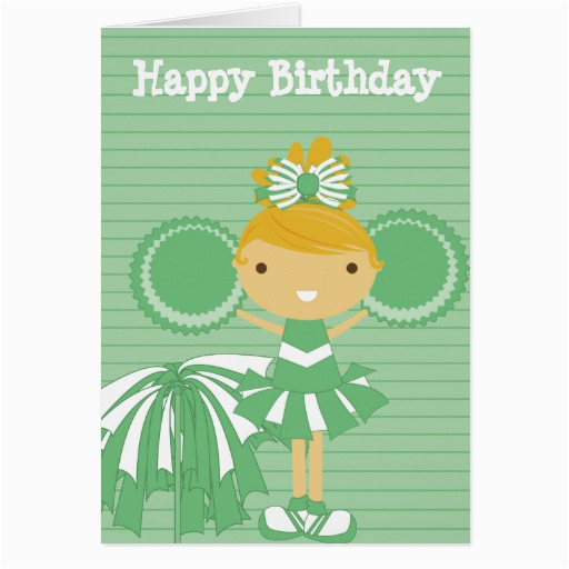 cheerleader in green personalized birthday cards 137757344030139162