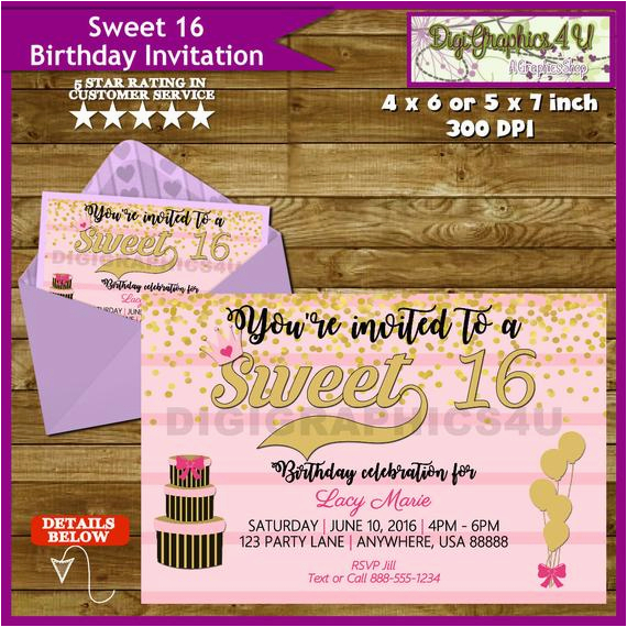 sweet 16 sixteen 16th birthday party invitation