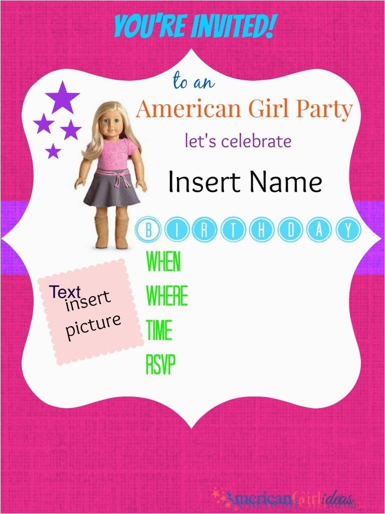 Free Printable American Girl Birthday Cards American Girl Party Invitations American Girl Ideas