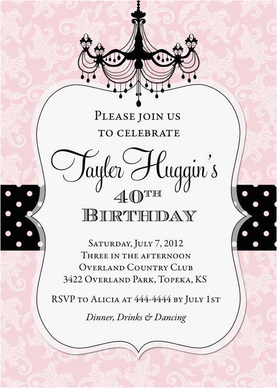 adult chandelier birthday invitation printable any