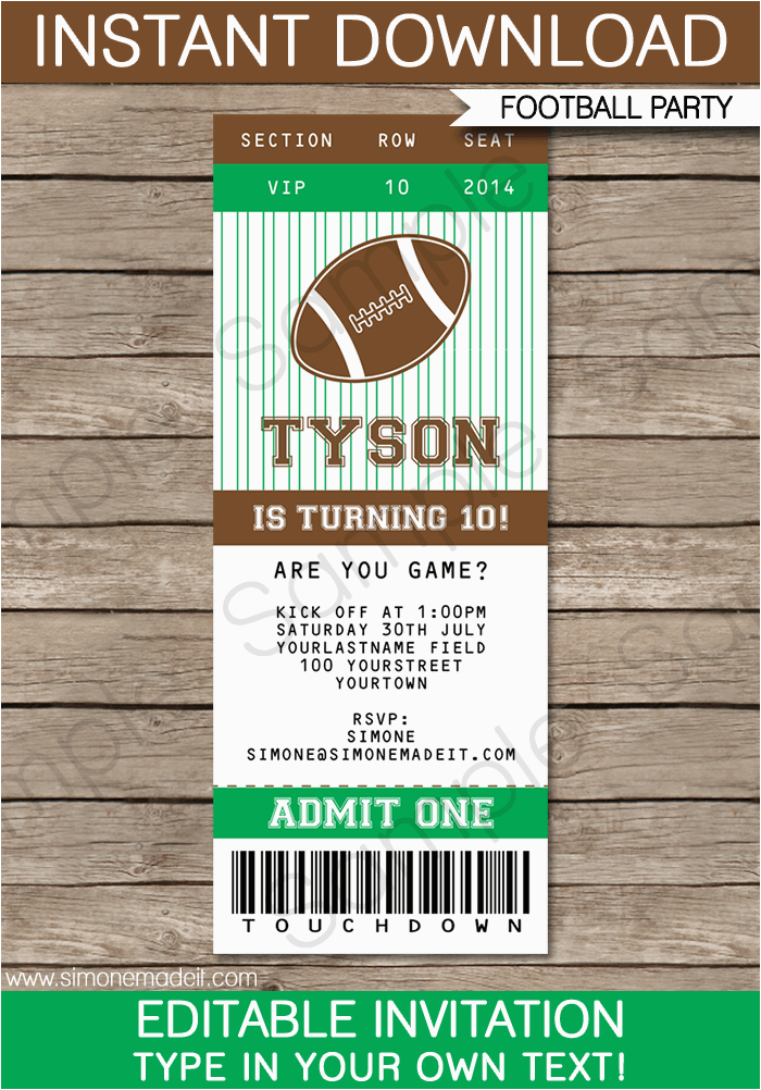 printable football ticket invitation