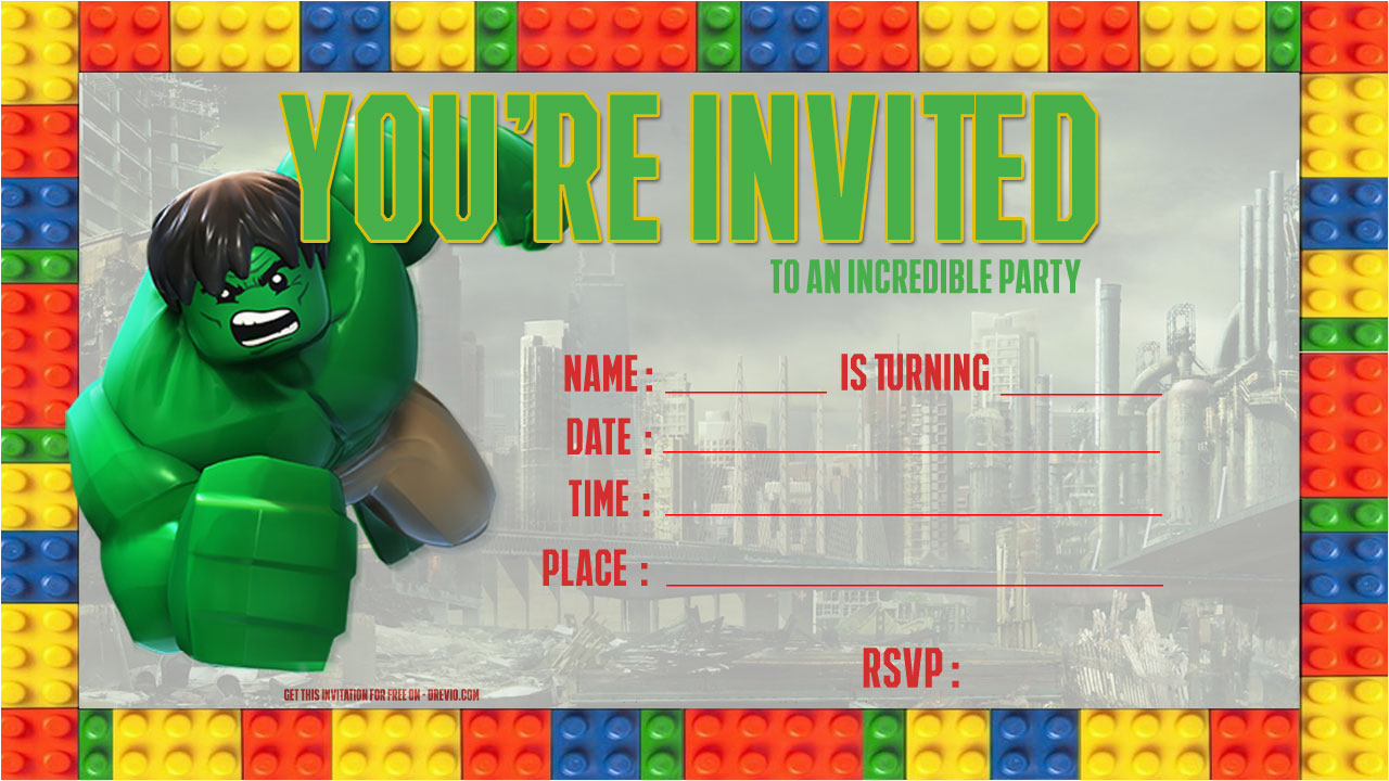 free lego hulk birthday invitation template