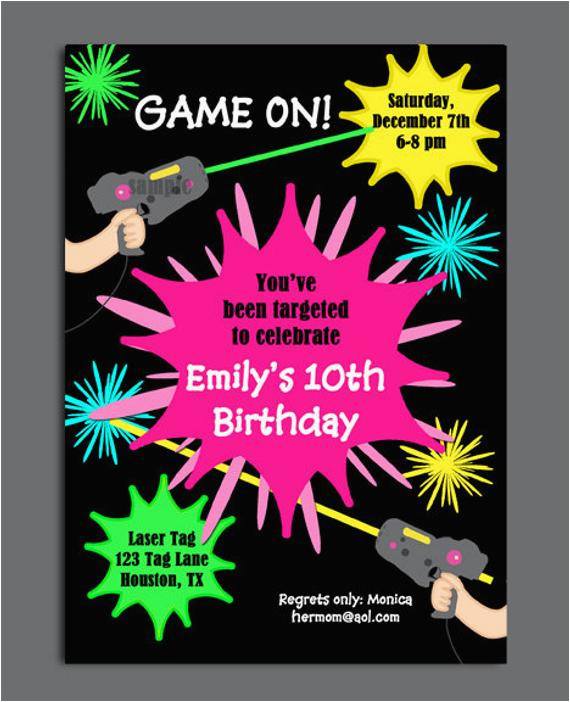 laser tag girl birthday invitation