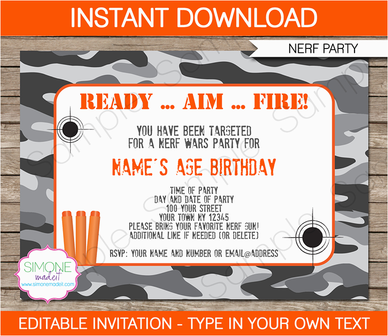 nerf party invitations printable