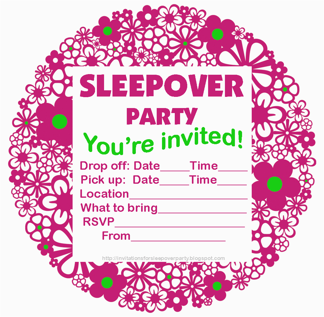 Free Downloadable Party Free Printable Sleepover Birthday Invitations