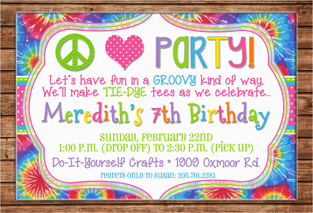 Free Printable Tie Dye Birthday Party Invitations