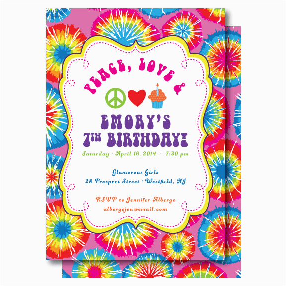 tie dye birthday party invitations
