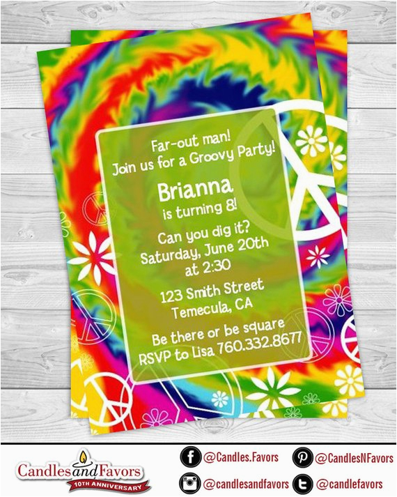peace tie dye birthday party invitation