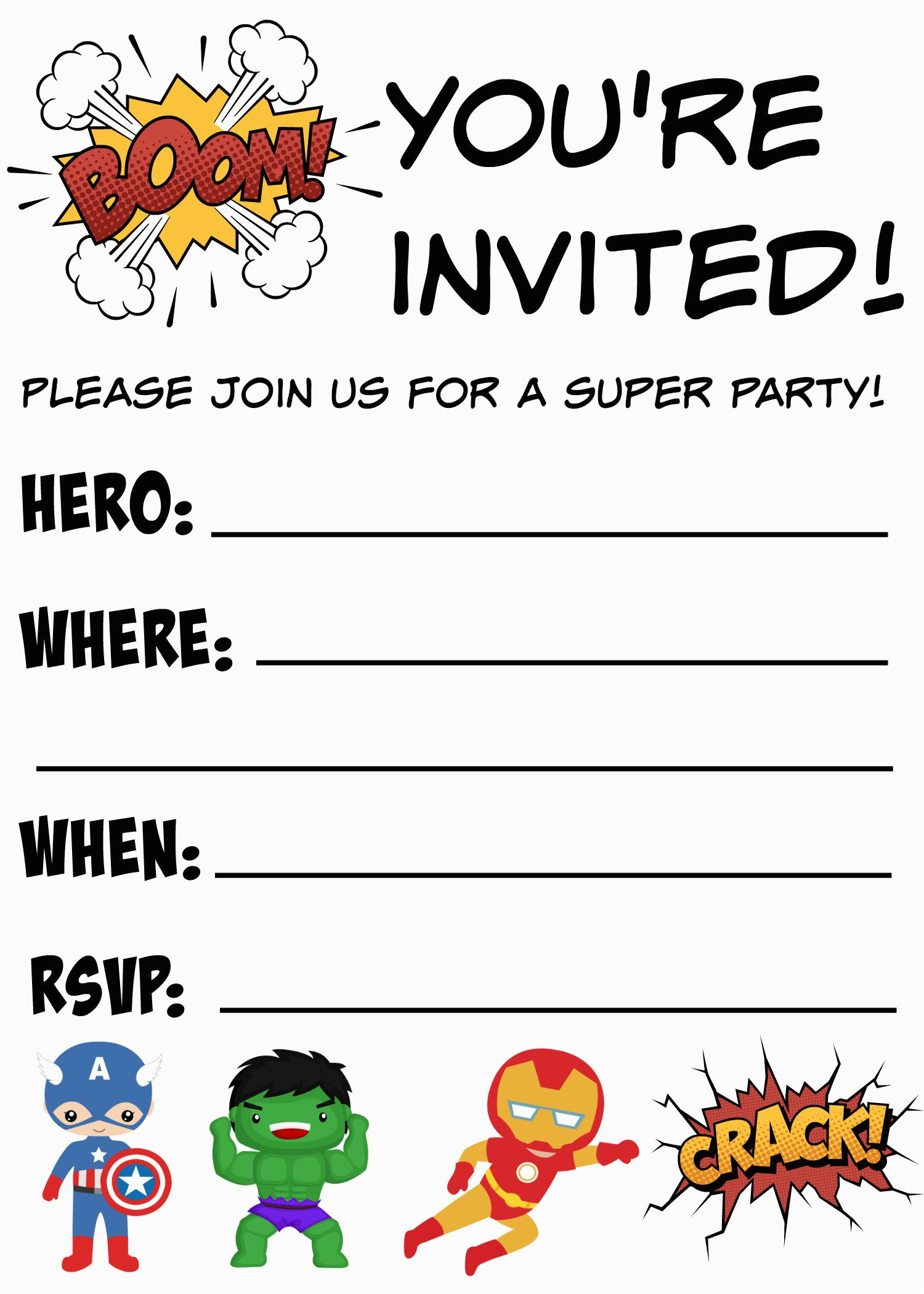 free printable superhero birthday invitations