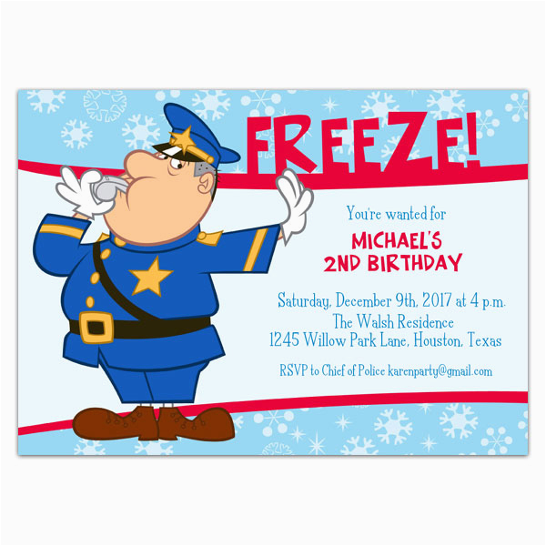frosty cop freeze photo birthday invitations p 806 75 025
