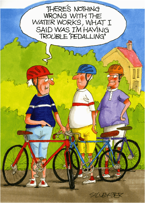 funny greeting card trouble pedalling wrinklies