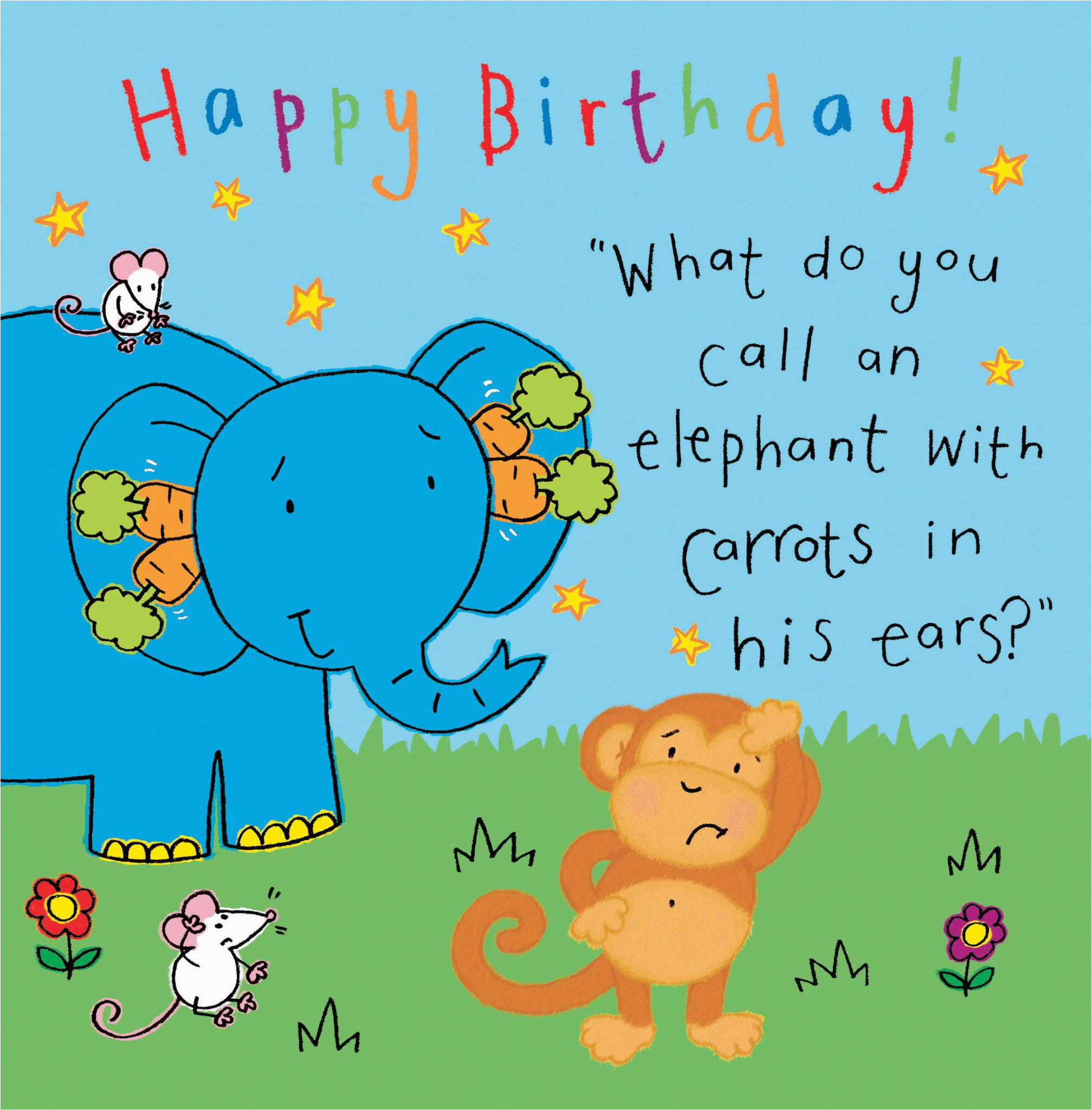 elephant funny joke birthday card for kids tw431