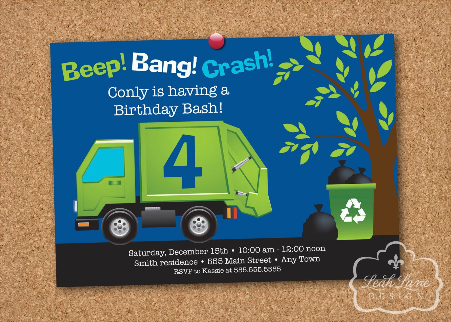 Garbage Truck Birthday Invitations Garbage Recycle Truck Birthday Party Personalized Printable