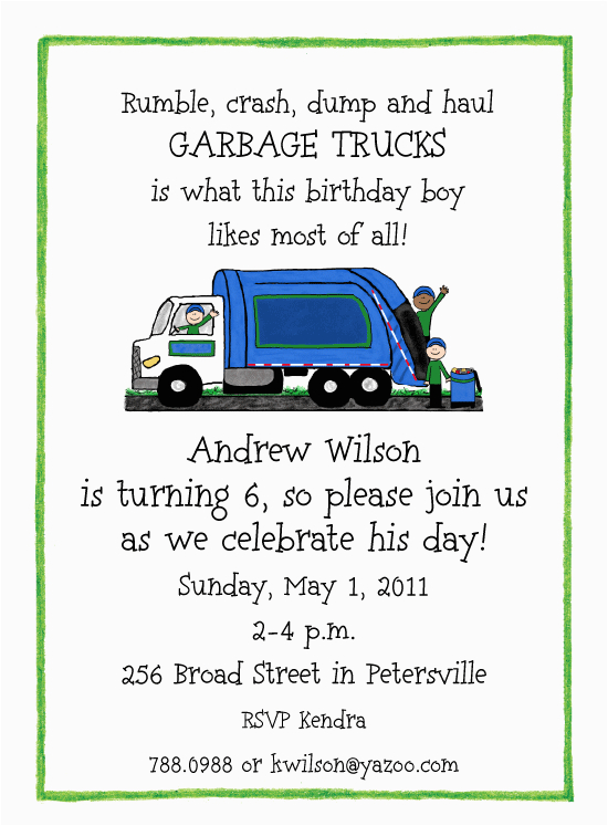 garbage truck party invitation
