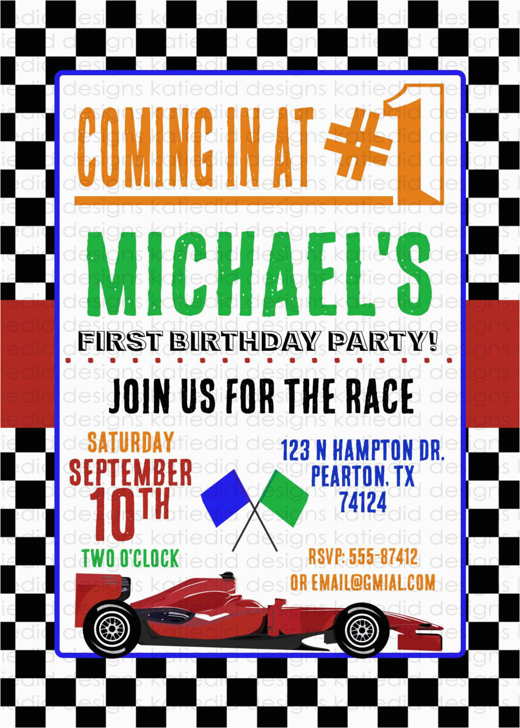 race car birthday invitation little boy 1st birthday