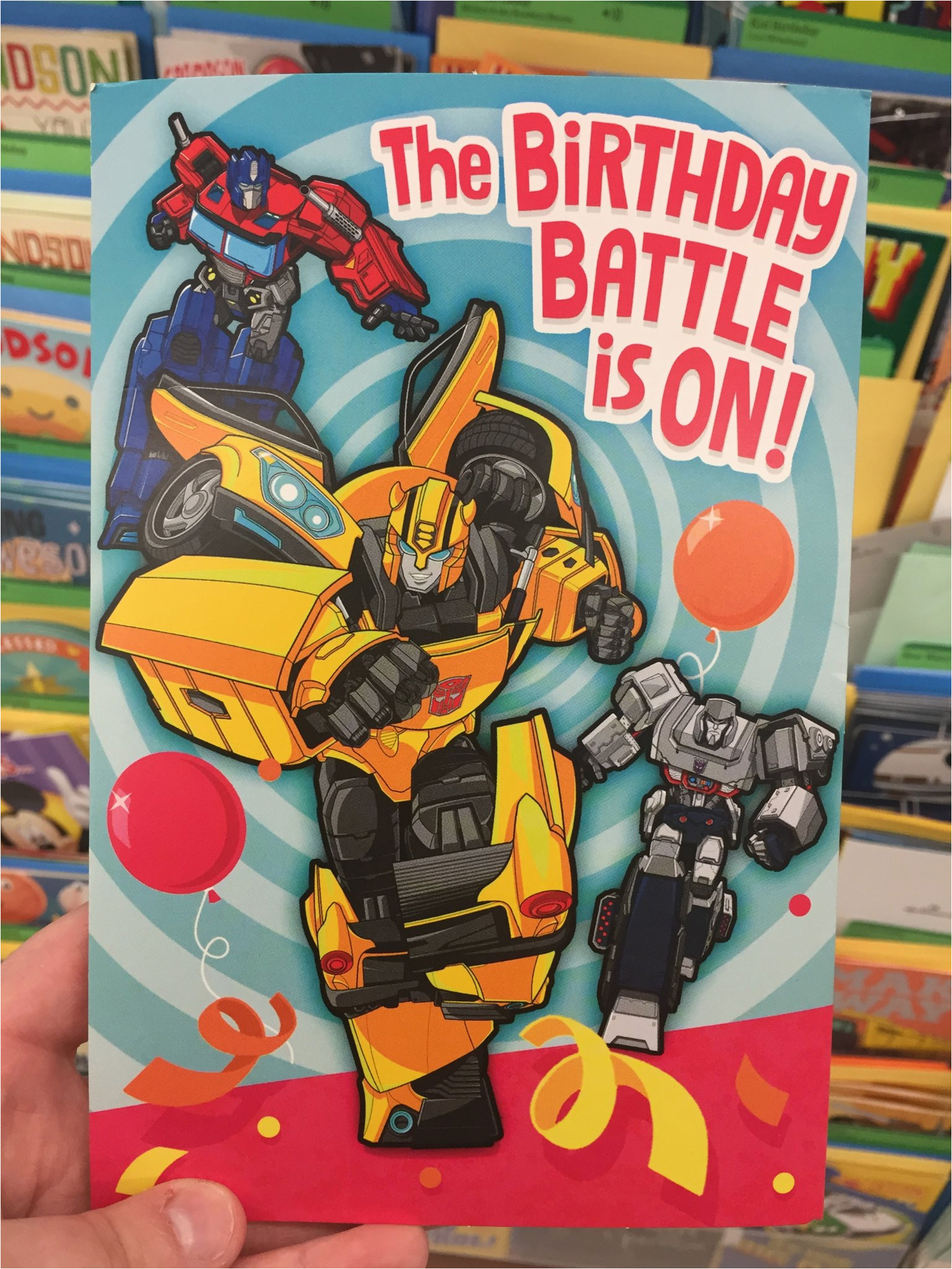 transformers birthday card with evergreen designs found at
