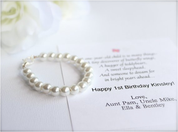 baby girl 1st birthday gift pearl bracelet with birthday card