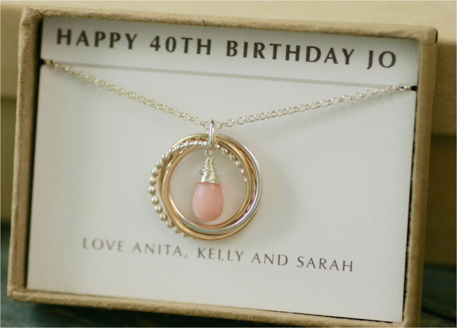 40th birthday gift for her october birthstone necklace pink