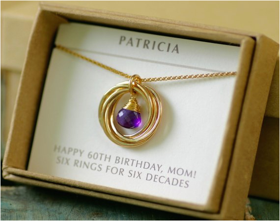 60th birthday gift for mom necklace amethyst necklace gold
