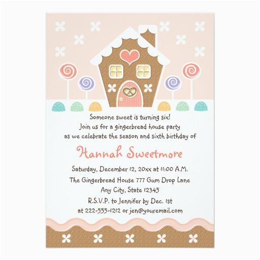 pink gingerbread house birthday party invitations 161054721814409992