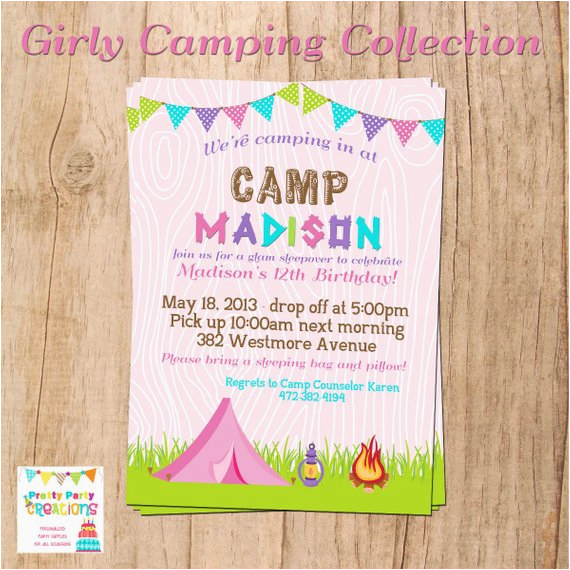 girly camping invitation birthday sleepover print