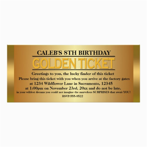 golden ticket type birthday party event invitation 256501755475562465
