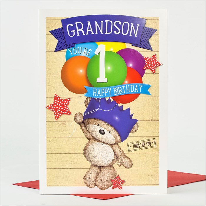 hugs 1st birthday card grandson balloons only 1 49