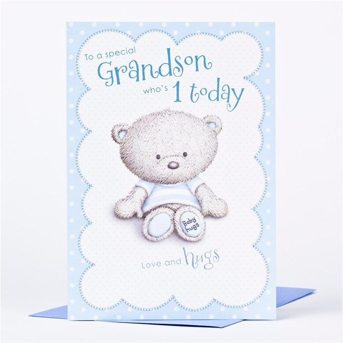 hugs 1st birthday card to a special grandson