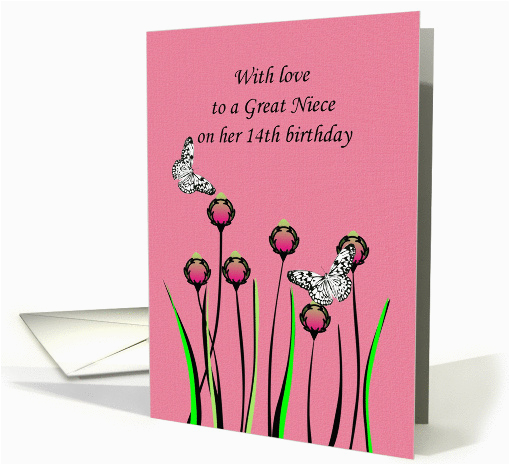 great niece 14th birthday butterflies and flowers card