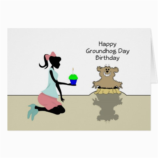 happy birthday on groundhog day retro girl card 137624960992320359