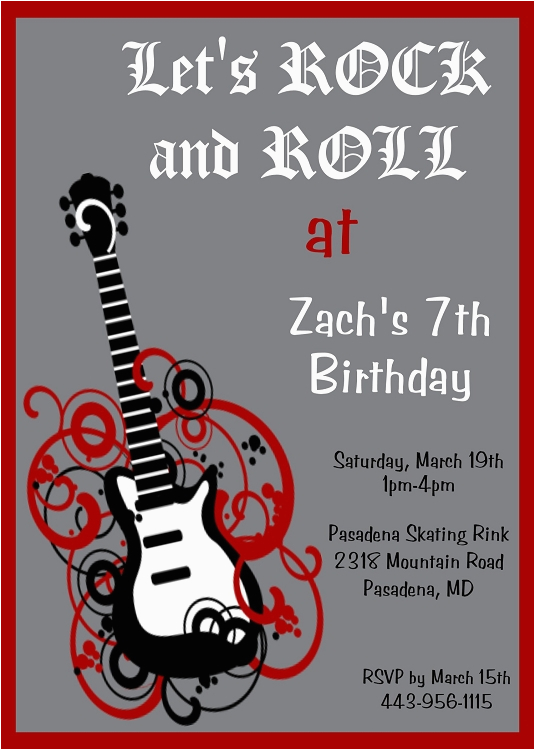 boys rockstar guitar birthday party invitations