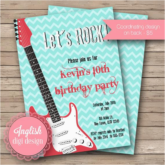 printable guitar birthday party invitation guitar